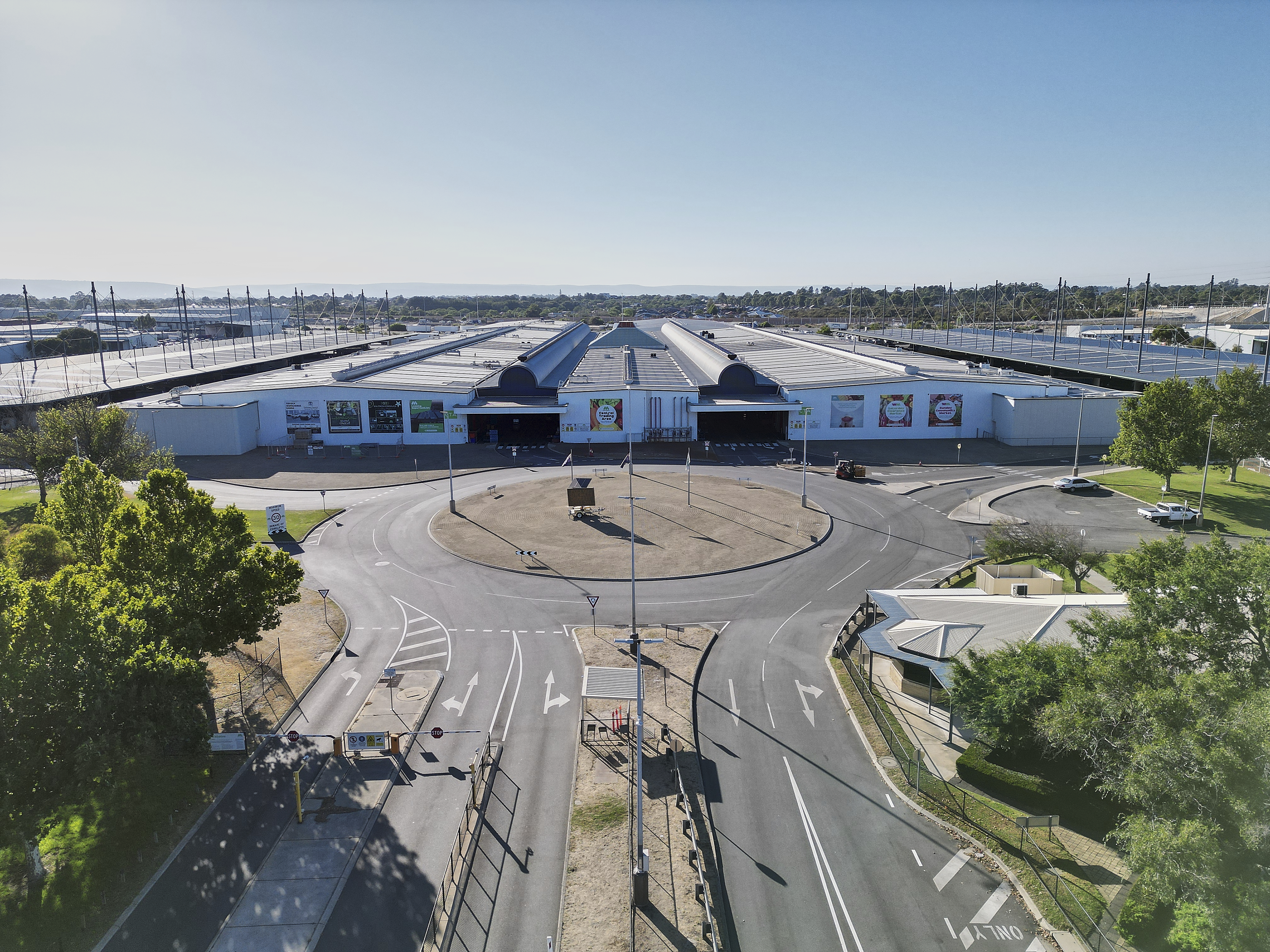 Drone imagery from Perth Markets northern entrance, January 2025